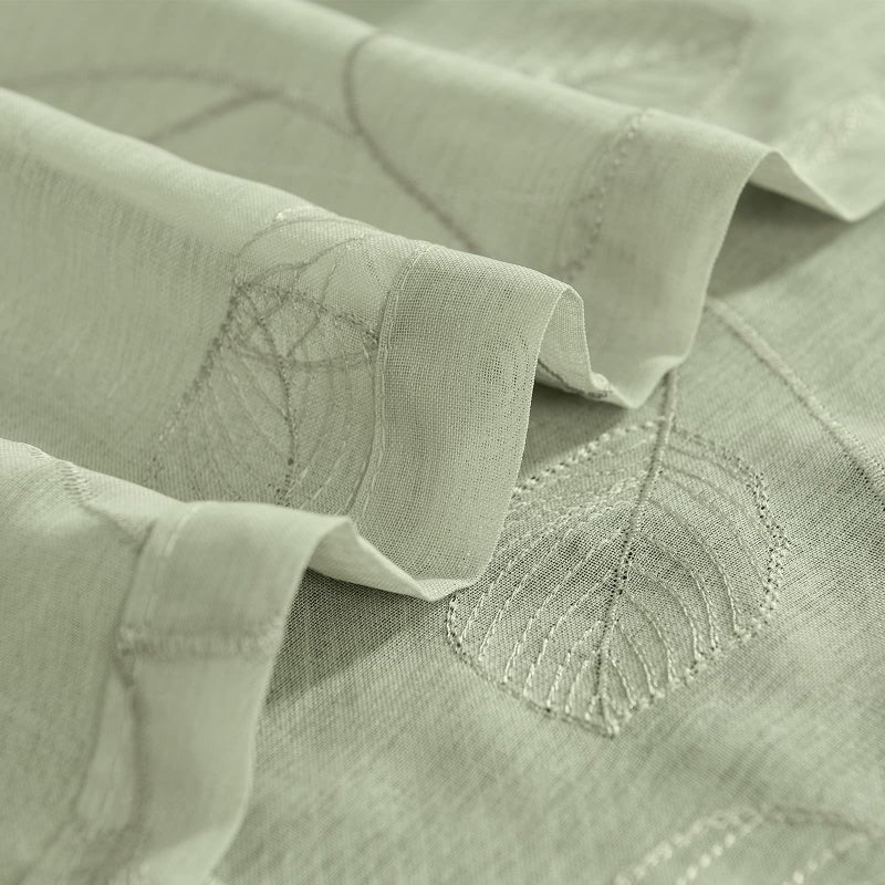 Topick Sage Green Sheer Kitchen Cafe Curtains Leaf Embroidered Voile Tiers Short Half Window Semi Sheer RV Camper Curtains Farmhouse Small Door Bathroom Basement Drapes 36 Inch Rod Pocket 2 Panels - Image 4